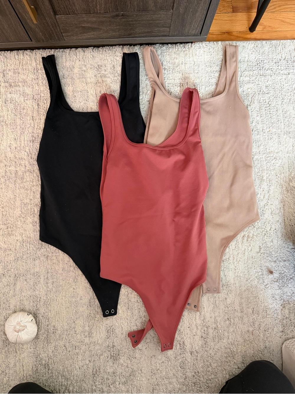 Abercrombie & Fitch Scoop Neck Bodysuits - Black, Dusty Rose, ribbed Beige